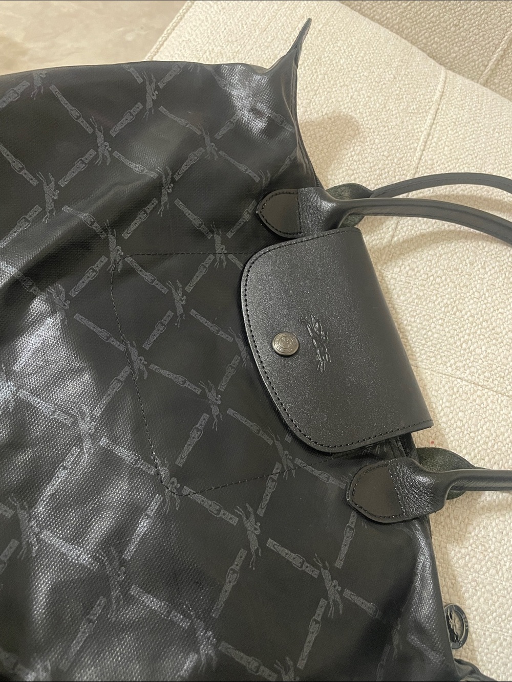 Longchamp Black Leather-Trimmed Tote with Printed Nylon - Picture 9 of 14